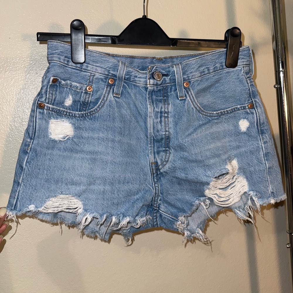 Levi's Light Blue Distressed Denim Shorts